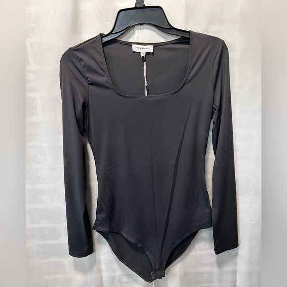 Gilli Charcoal Gray Ribbed Long Sleeve Bodysuit Size M - Picture 1 of 5
